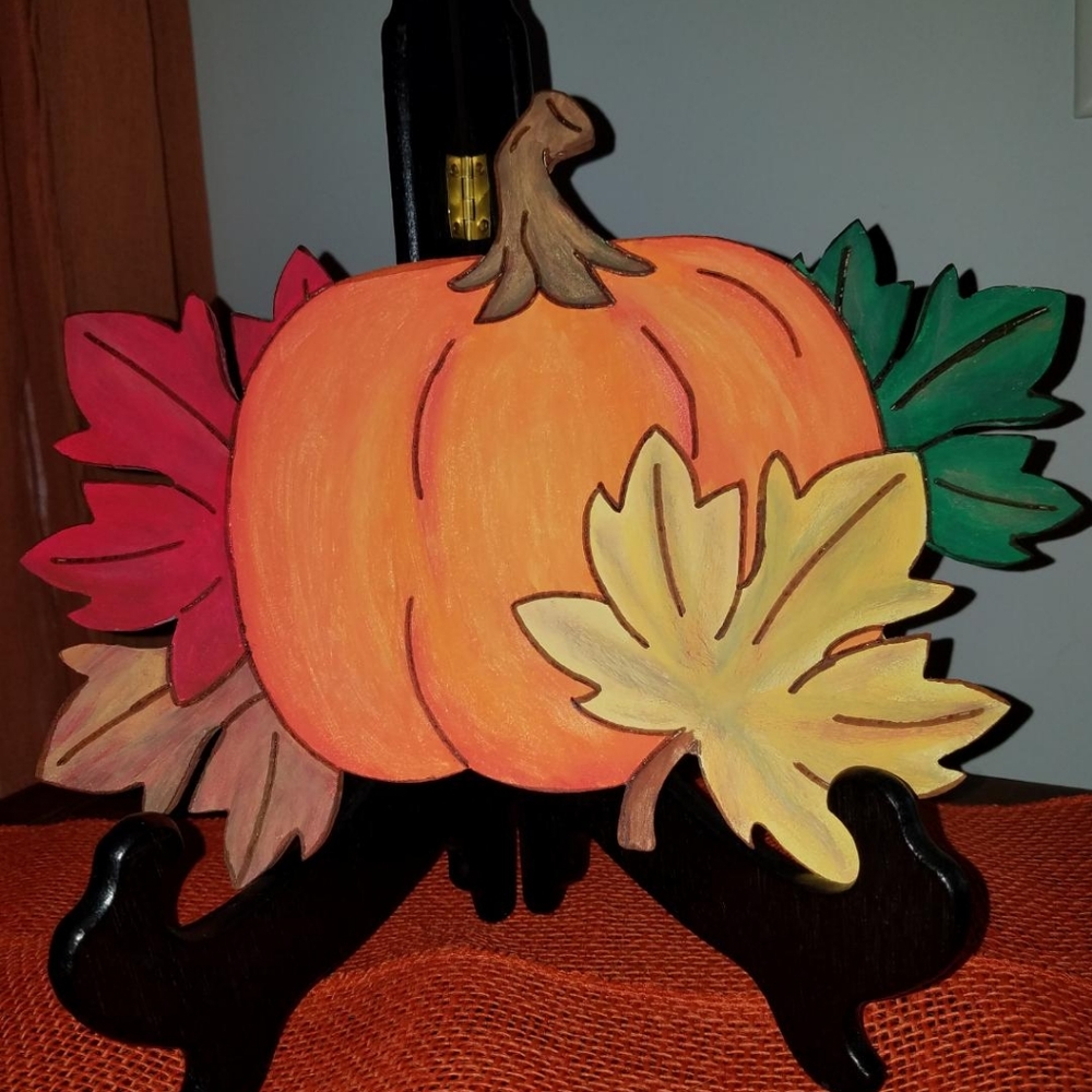 Hand painted pumpkin with leaves sign